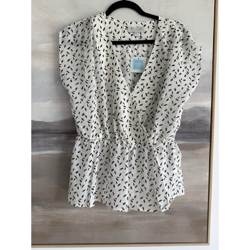 Hayden Los Angeles Polka Dot Peplum Sheer Top Black White Medium